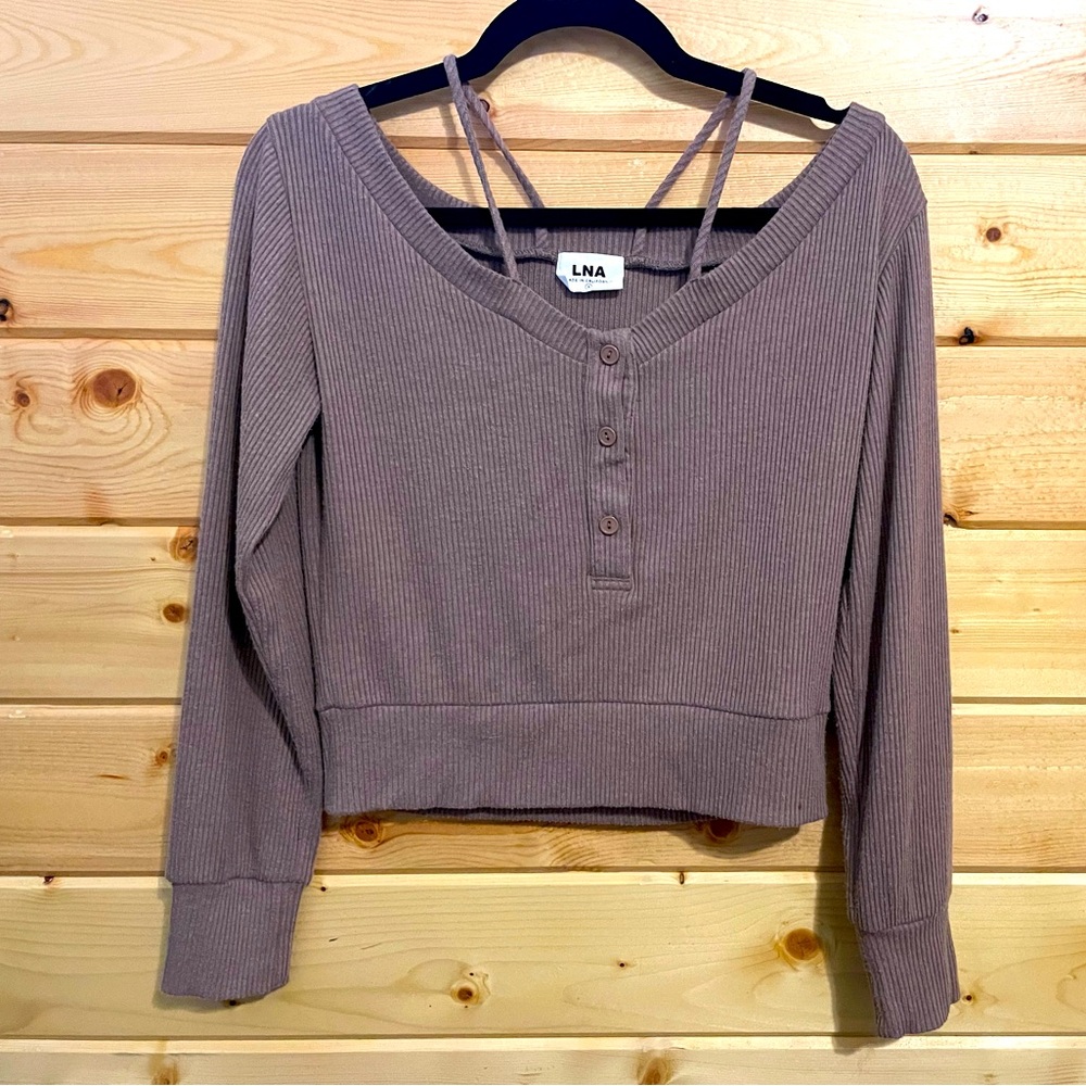 LNA cropped knit sweater with buttons